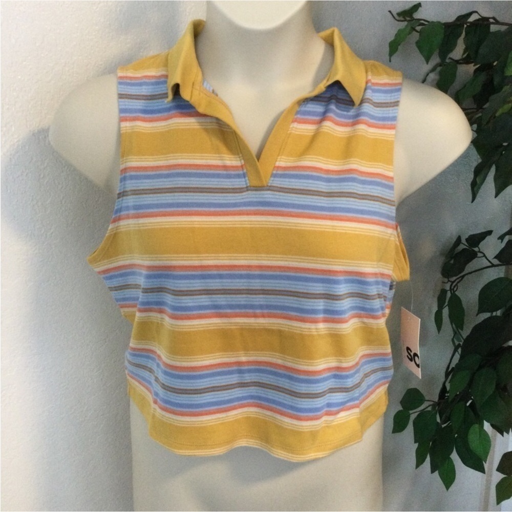 SO Cropped Polo Johnny collar Tank Top Woman’s Juniors 2X  stripes